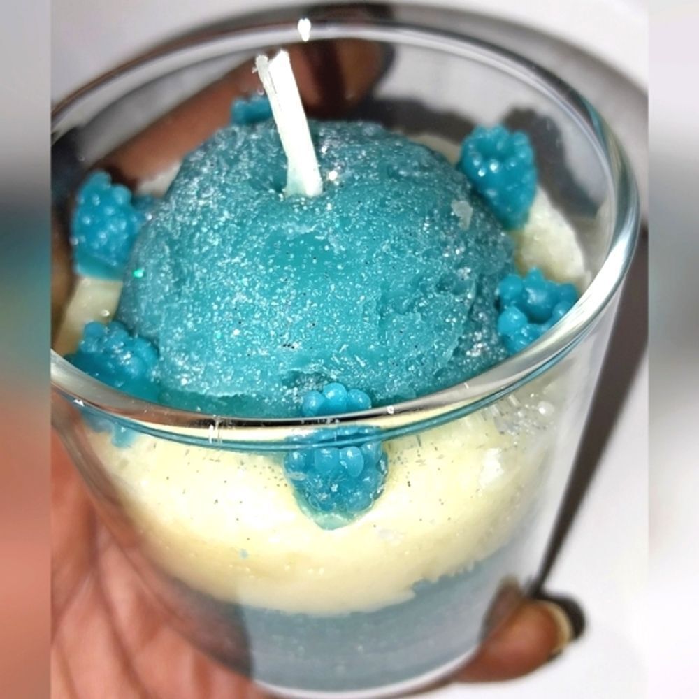 Hand crafted "Blue Moon" ice cream dessert candle